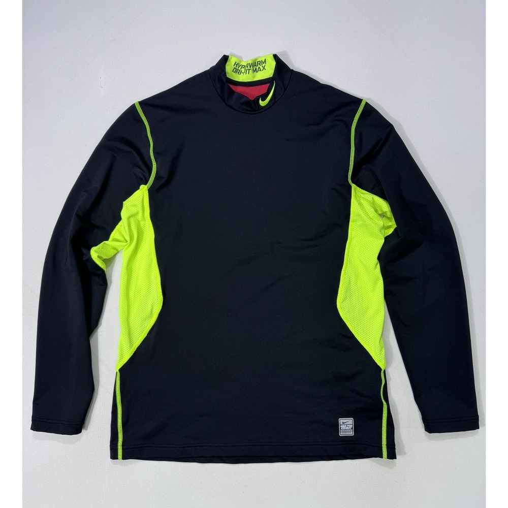 Nike Mens Pro Combat Hyperwarm Thermal Base Layer Shirt Black Volt Large 479925